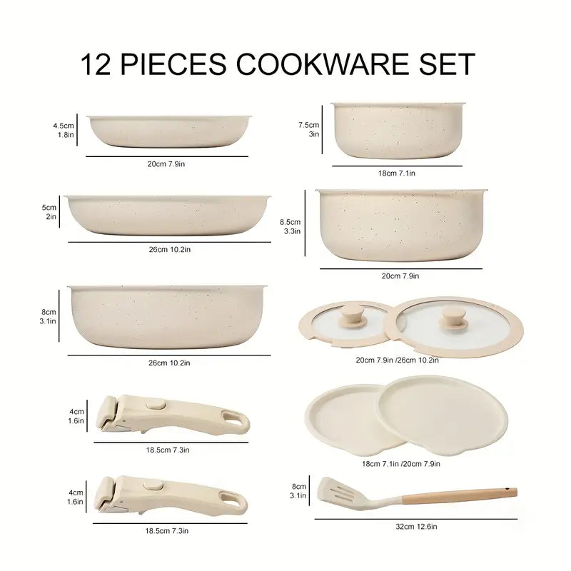 Nonstick Kitchen Cookware Set with Removable Handle
