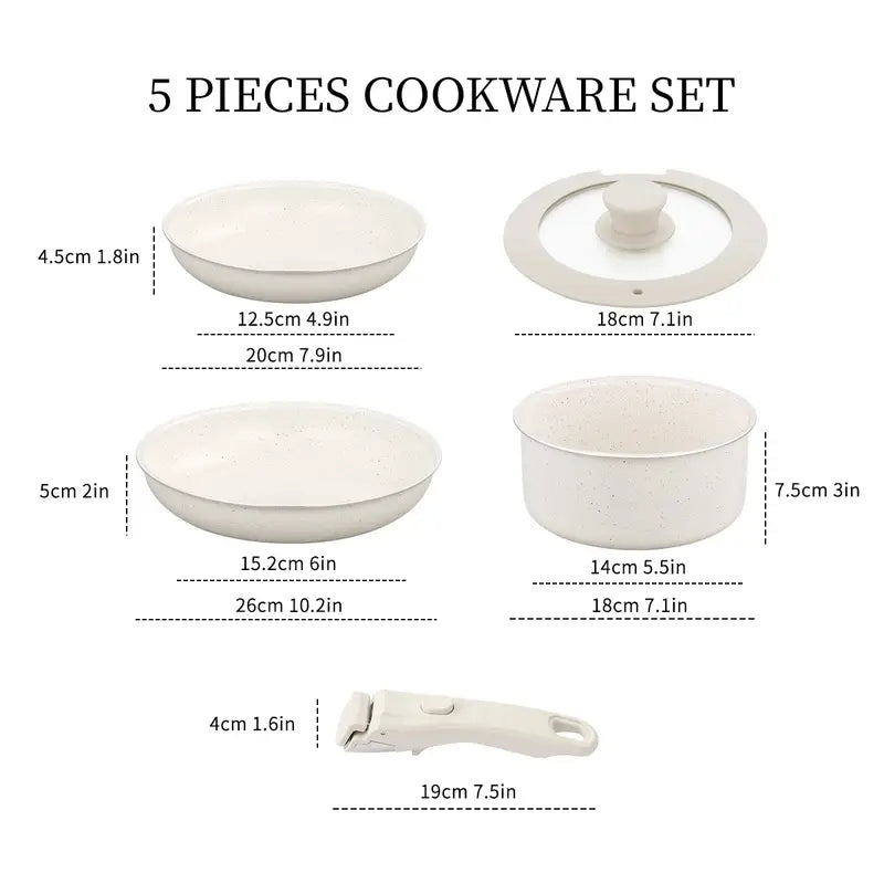 Nonstick Kitchen Cookware Set with Removable Handle