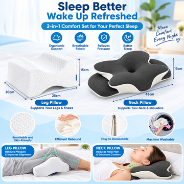 Luxury Butterfly-Shaped Ergonomic Memory Foam Support Pillow - Feel Fully Rested | Package Included Both Neck Pillow - Leg Pillow