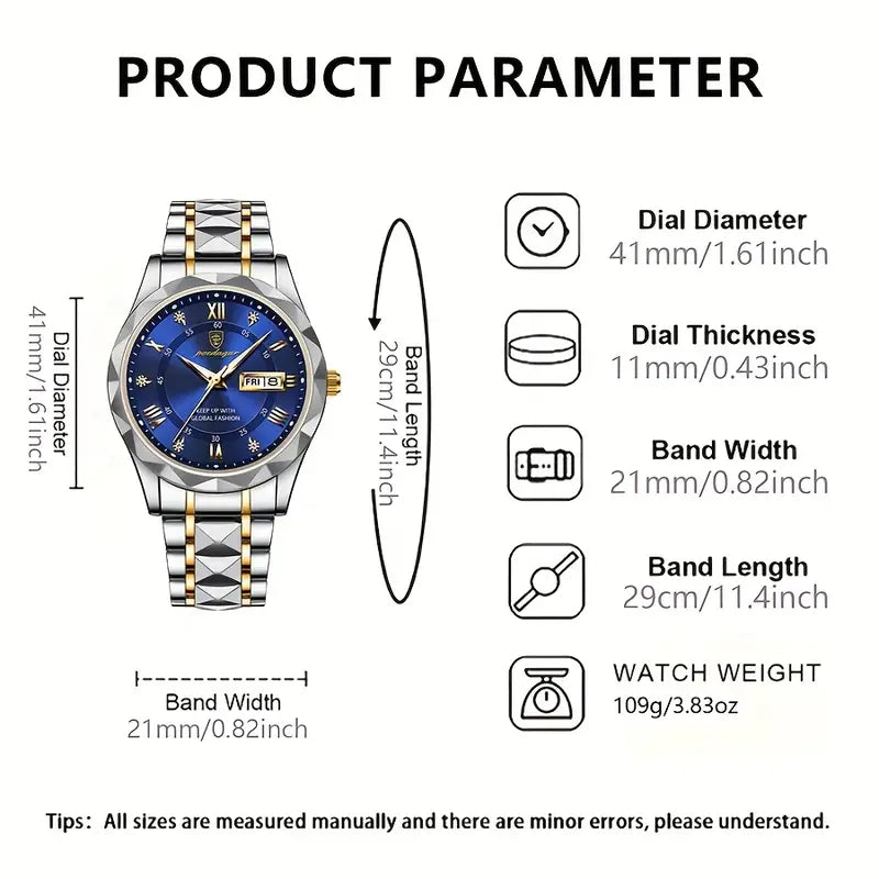 POEDAGAR Couple Watches – Quartz Luminous Waterproof Style